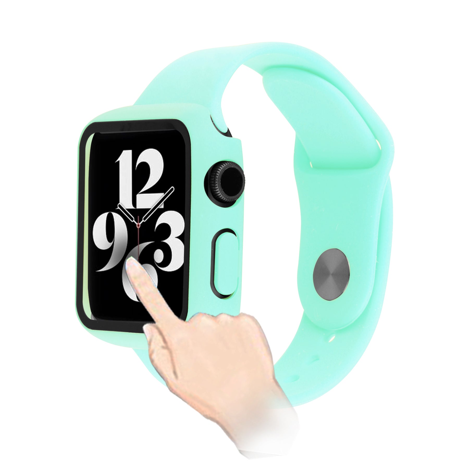 Silicone Watch Strap with PC Frame+Tempered Glass Screen Protector Anti-scratch Replacement for Apple Watch Series 7 45mm Silicone Watch Strap with PC Frame+Tempered Glass Screen Protector Anti-scratch Replacement for Apple Watch Series 7 45mm